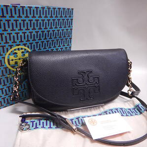 新品同様■TORY BURCH トリーバーチ レザー ハンドバッグ トートバッグ 斜め掛けショルダーバッグ ブラック黒■の画像1