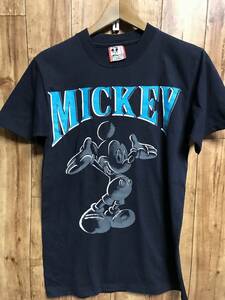 送無♪USA製 Disney MICKEY ミッキーマウス♪プリントTシャツ・濃紺・S