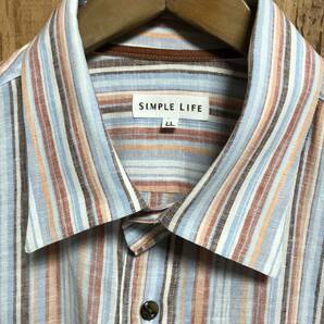 送無♪SIMPLE LIFEシンプルライフ♪綿麻素材半袖シャツ・ストライプ・LLの画像3