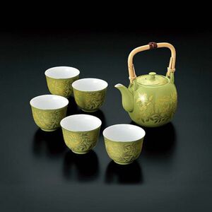 【新品】たち吉 美濃焼 萌葱金彩 急須と湯呑み 5客セット 急須 陶器 茶器 湯呑 煎茶碗