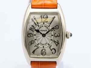 【 フランクミュラー FRANCK MULLER 】 1752QZ トノーカーベックス 25mm K18WG/革 クォーツ シルバーレリーフ レディース 新着 箱 01589-0