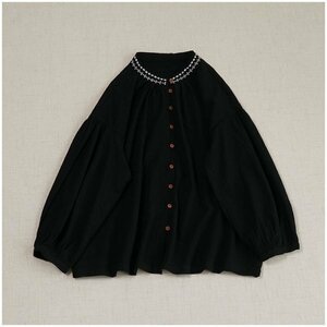 m240406 tunic . pattern collar soft adult possible love easy dressing up free size natural cotton 100% cotton black 