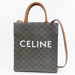 79733CELINE セリーヌ 新品同様美品 バーティカルカバ スモール 2WAY ショルダーバッグ トリオンフ ハンドバッグ PVC ブラウン レディース