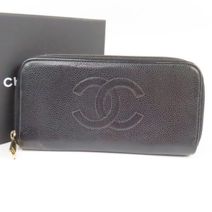 79619CHANEL シャネル デカココマーク ロングウォレット ラウンドファスナー長財布 キャビアスキン ブラック レディース