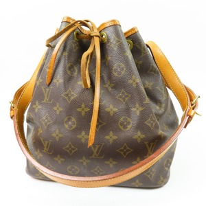 79635LOUIS VUITTON ルイヴィトン 中極美品 プチノエ 巾着バッグ ヴィンテージ モノグラム ショルダーバッグ ヌメ革 ブラウン レディース