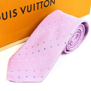 79741LOUIS VUITTON Louis Vuitton unused goods business Y shirt suit 22 year made dot silk 100% necktie silk pink men's 