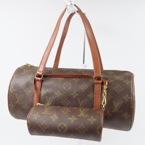 79768LOUIS VUITTON ルイヴィトン 中極美品 旧パピヨン ポーチ付き ヴィンテージ モノグラム ハンドバッグ PVC ブラウン レディース