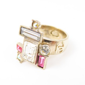 41292*1 jpy start *CHANEL Chanel beautiful gorgeous here Mark 14 number accessory Vintage ring ring rhinestone GP Gold 