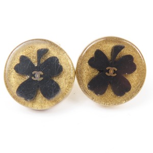 41297*1 jpy start *CHANEL Chanel beautiful goods round round clover here Mark accessory Vintage earrings plastic 