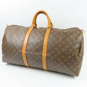 79436LOUIS VUITTON ルイヴィトン 中美品 キーポル55 トラベル 旅行鞄 ヴィンテージ モノグラム ボストンバッグ PVC ヌメ革 ブラウン