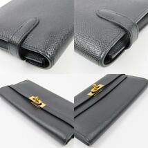 79465HERMES エルメス 新品同様美品 ケリーウォレット G金具 ゴールド金具 長財布 ヴォーエプソン ブラック D刻印 レディース_画像6