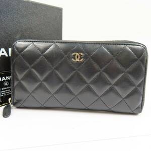 79538CHANEL シャネル マトラッセ ココマーク S金具 ロングウォレット ラウンドファスナー長財布 ラムスキン ブラック レディース