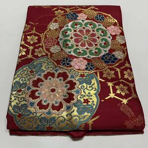 【wellriver】 アンティーク 名古屋帯 八寸 正絹 唐織 金糸 銀糸 刺繍 円形 花柄 着物 和装 和服 #B499！