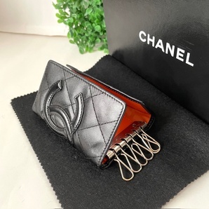 1円 美品 CHANEL シャネル カンボン オレンジ マットブラック ６連キーケース シルバー金具 の画像1