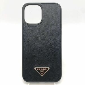 PRADA プラダ iPhone アイフォンケース 12ProMax サフィアーノ 三角ロゴ トライアングル ブラック系