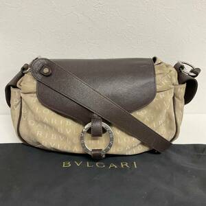 営KW331-100◆ BVLGARI／ブルガリ ロゴマニア キャンバス レザー ショルダーバッグ