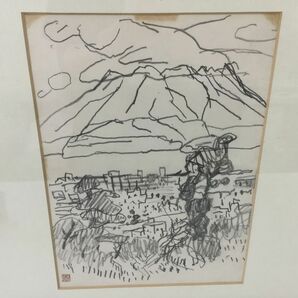 ●代TR198-100【真作】素描 鉛筆 伊谷賢蔵 「櫻島」 伊谷純一郎 絵 額付きの画像6