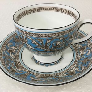 ●営KZ880-80【黒壺刻印】WEDGWOOD ウェッジウッド FLORENTINE フロレンティーン ターコイズ カップソーサー 2客セットの画像3