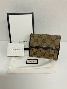 D0254-60◆ GUCCI／グッチ GGキャンバス ベージュ 財布 412716・0959 箱あり 