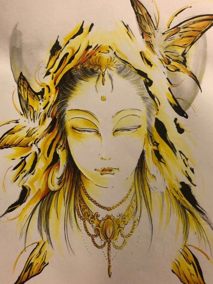 Pintura en tinta, Pintura en tinta ☆ mariposa Kannon, Cuadro, pintura japonesa, persona, Bodhisattva