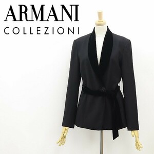 *ARMANI COLLEZIONI Armani ko let's .-ni collar velour ribbon belt attaching shawl color jacket black black 38