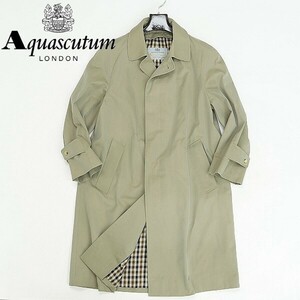 英国製◆Aquascutum アクアスキュータム AQUA5 アクア5 裏地チェック柄 ステンカラー コート