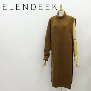 美品◆ELENDEEK エレンディーク 19AW ワンショルダー ウール ロングニット タートルネック アシンメトリー チュニック カーキ F