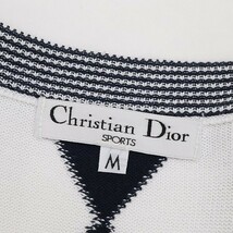 ヴィンテージ◆Christian Dior SPORTS クリスチャン ディオール チェック×ストライプ柄 切替 ロゴ刺繍 コットン ニット カーディガン M_画像5