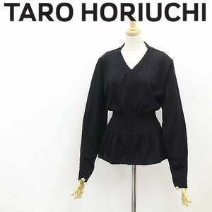 ◆TARO HORIUCHI タロウ ホリウチ ウエストマーク ギャザー ウール ニット トップス 黒 ブラック F