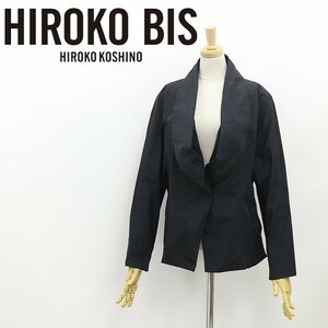 ◆HIROKO BIS ヒロコ ビス リブニット使い 切替 デザインカラー ジャケット 黒 ブラック 15AB 大きいサイズ