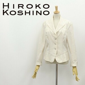 ◆HIROKO KOSHINO ヒロココシノ 総柄 トライアングルカラー ジャケット アイボリー 38