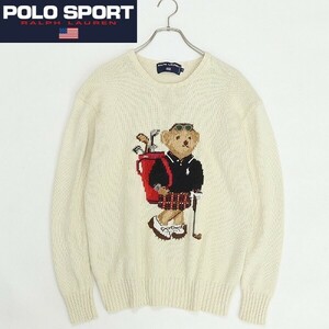  внутренний стандартный товар *POLO SPORT Polo спорт Ralph Lauren Golf Polo Bear хлопок вязаный свитер слоновая кость M