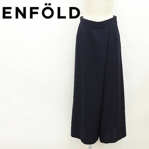 ◆ENFOLD エンフォルド サマーコットン 2ワイド キュロット タック ワイド パンツ ネイビー 38