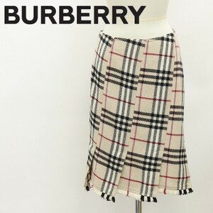  domestic regular goods *BURBERRY LONDON Burberry London noba check pattern wool hem fringe skirt light beige 38