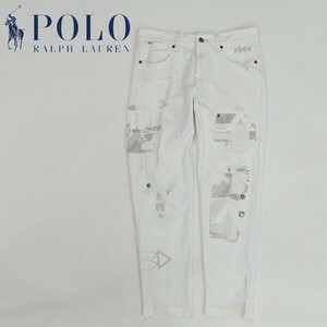 国内正規品◆POLO RALPH LAUREN ポロ ラルフローレン ASTOR SLIM BOYFRIEND ダメージ加工 刺繍 デニム パンツ ジーンズ オフホワイト 26