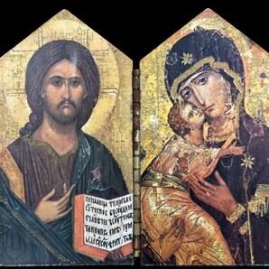 ビンテージ 宗教画 西洋美術 イコン 聖母マリア イエス=キリスト の画像1