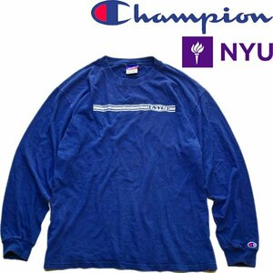 1点物◆チャンピオン紺ニューヨーク大学NYU長袖ロンTシャツ古着メンズレディース/アメカジ90sストリート/スポーツブランドトレーナー372341