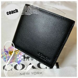 [コーチ] 財布 カーフ レザー 二つ折り財布 F75003 BLK ブラック