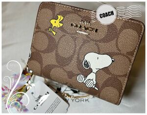 coach コーチ 二つ折り財布 ミニ財布 スヌーピー コラボ シグネチャー