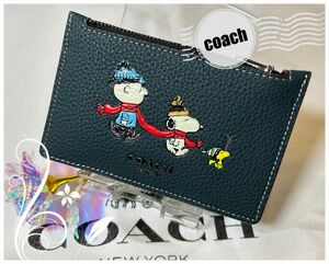 新品未使用 COACH コーチ スヌーピー コラボ カードケース グリーン