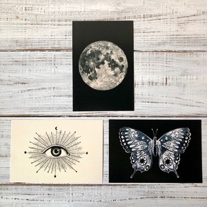 オリジナルポストカード３枚セット 「満月」「目」「蝶宇宙」★星月猫 アート