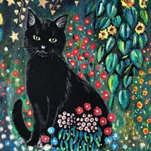 「クリムトの庭の黒猫」F0サイズ アート作品 原画 猫 徳島洋子作品 アクリル画_画像2