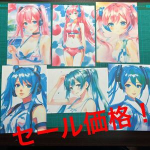  Hatsune Miku fan art set sale original illustration watercolor painting paper 