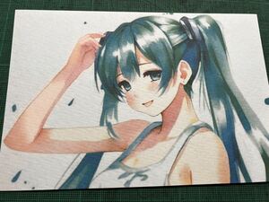  Hatsune Miku pretty girl young lady swimsuit fan art illustration watercolor painting paper 13