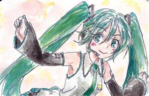 Art hand Auction Ilustración dibujada a mano de Hatsune Miku, imprimir, arte de fan, ilustración, papel de acuarela, 24, Historietas, Productos de anime, Ilustración dibujada a mano