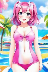 ラブライブ オリジナル 可愛い 女の子 水着 ファンアート イラスト 水彩画紙 35