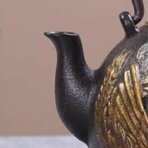 国内稀少！茶壺 手彫り鉄壺 鉄やかん 鉄分補給 未塗装鉄器 茶道具 1.3Lの画像4