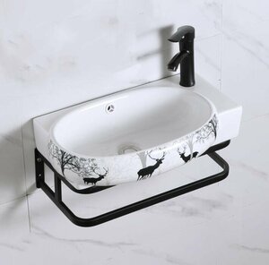 手洗器 洗面器 家庭用壁掛け式 トイレ レトロ ブラック 芸術 アイデア 混合水栓（蛇口・排水ホース付き）
