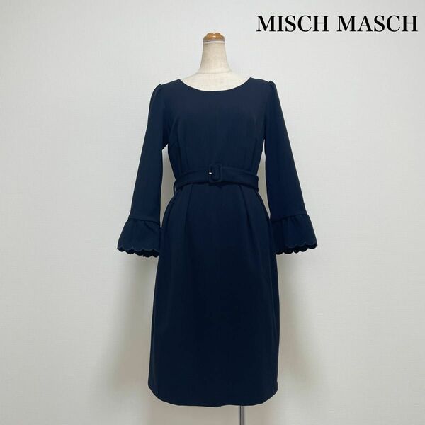 MISCH MASCH ミッシュマッシュ スカラップ袖ワンピース ネイビー フレア 美シルエット