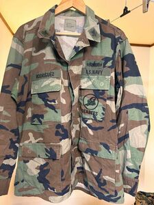 米軍放出品 SEABEES BDUジャケット ウッドランドサイズL-R 古着 ミリタリージャケットU.S.NAVY 米海軍 迷彩